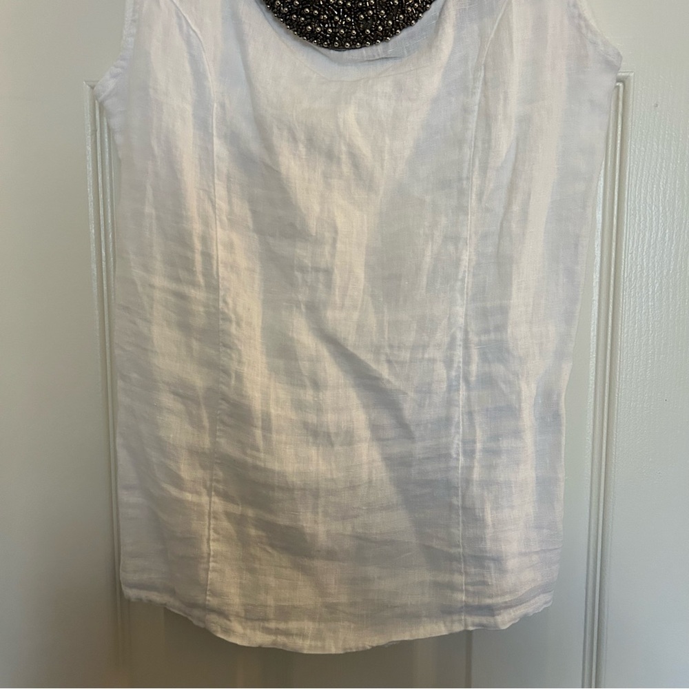 Lungo L'Arno NWT White Beaded 100% Linen Tank Blouse Made In Italy Size Small - Picture 3 of 13